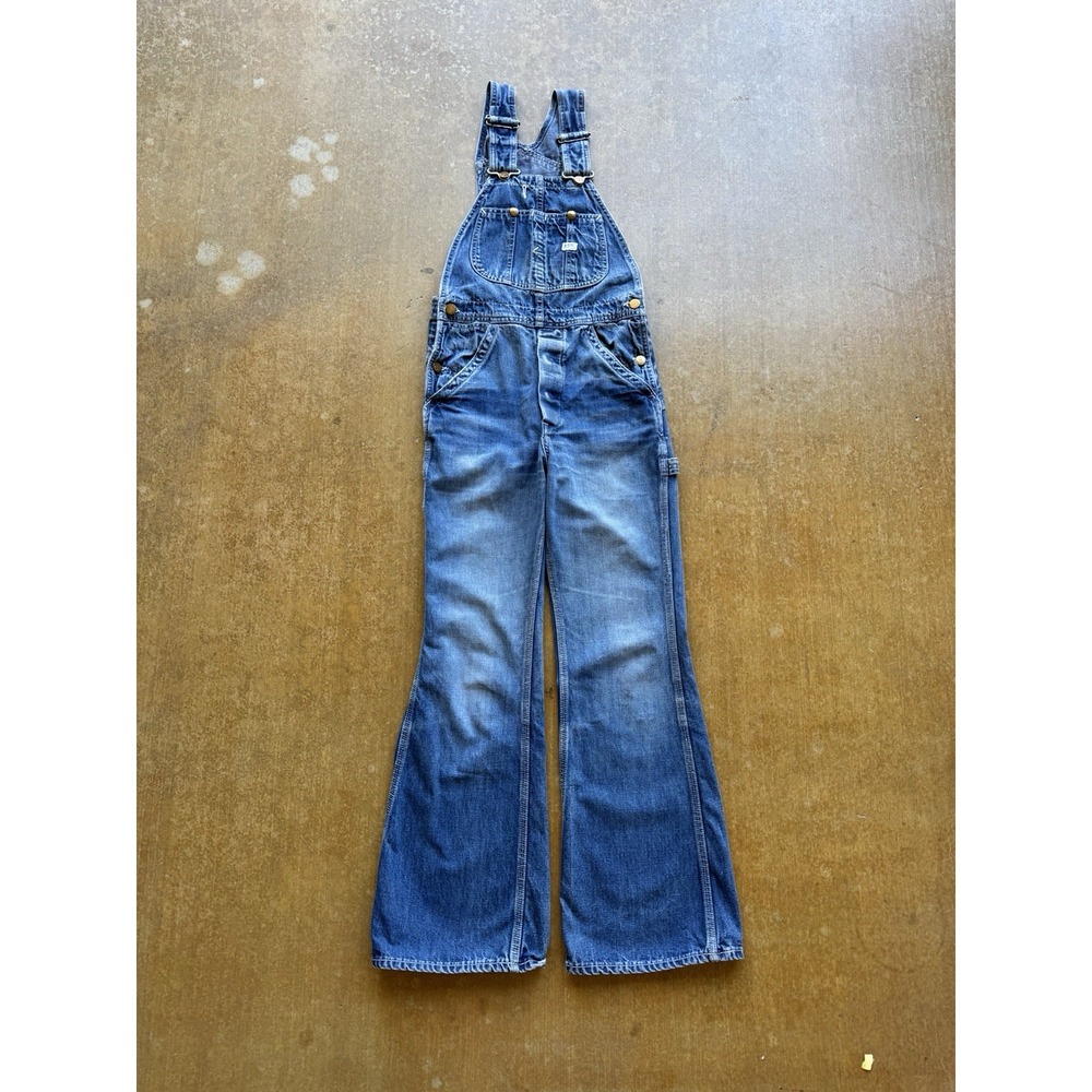 VTG 70s 60s Lee Sanforized Jelt Denim Flared Overalls Bell Bottoms WMS 28x28